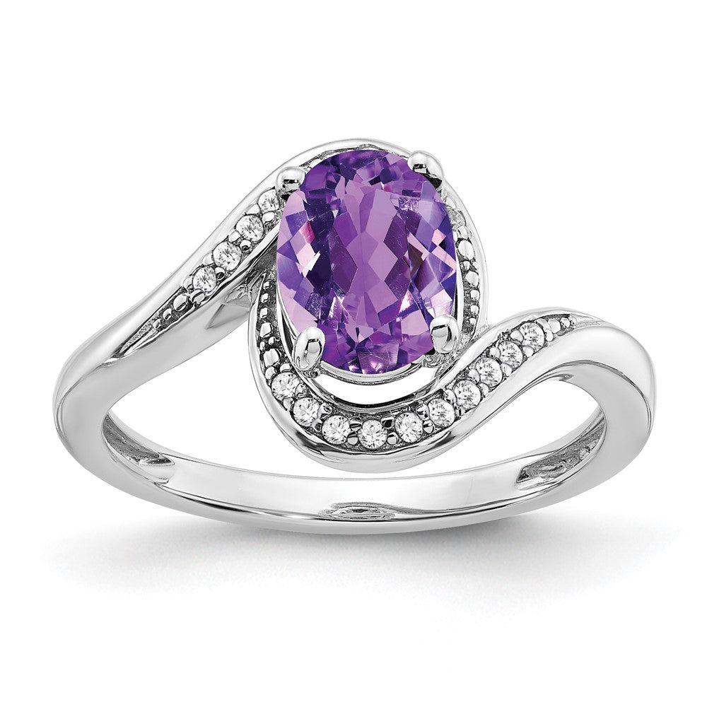 14k White Gold Oval Gemstone and Diamond Bypass Ring