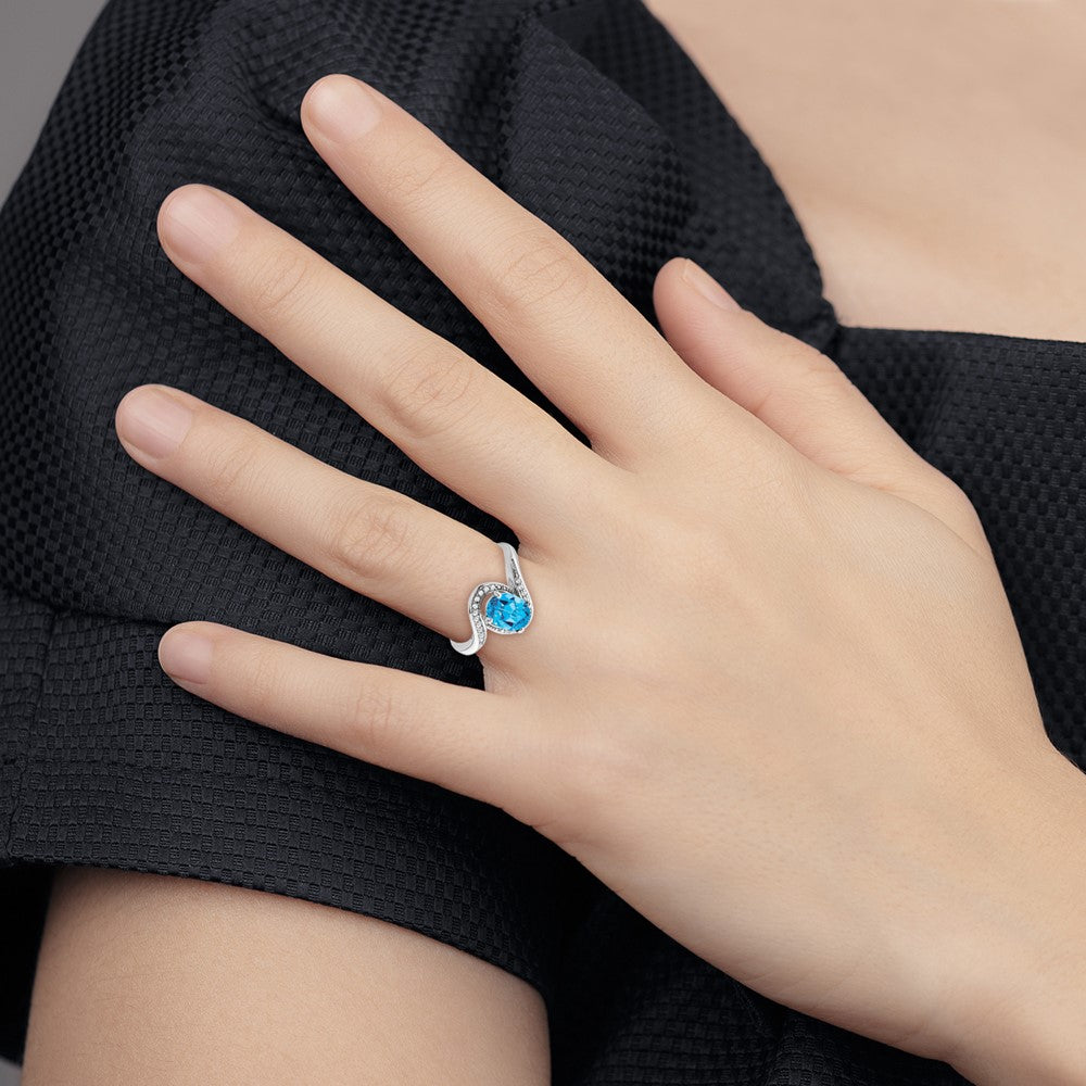14k White Gold Oval Gemstone and Diamond Bypass Ring