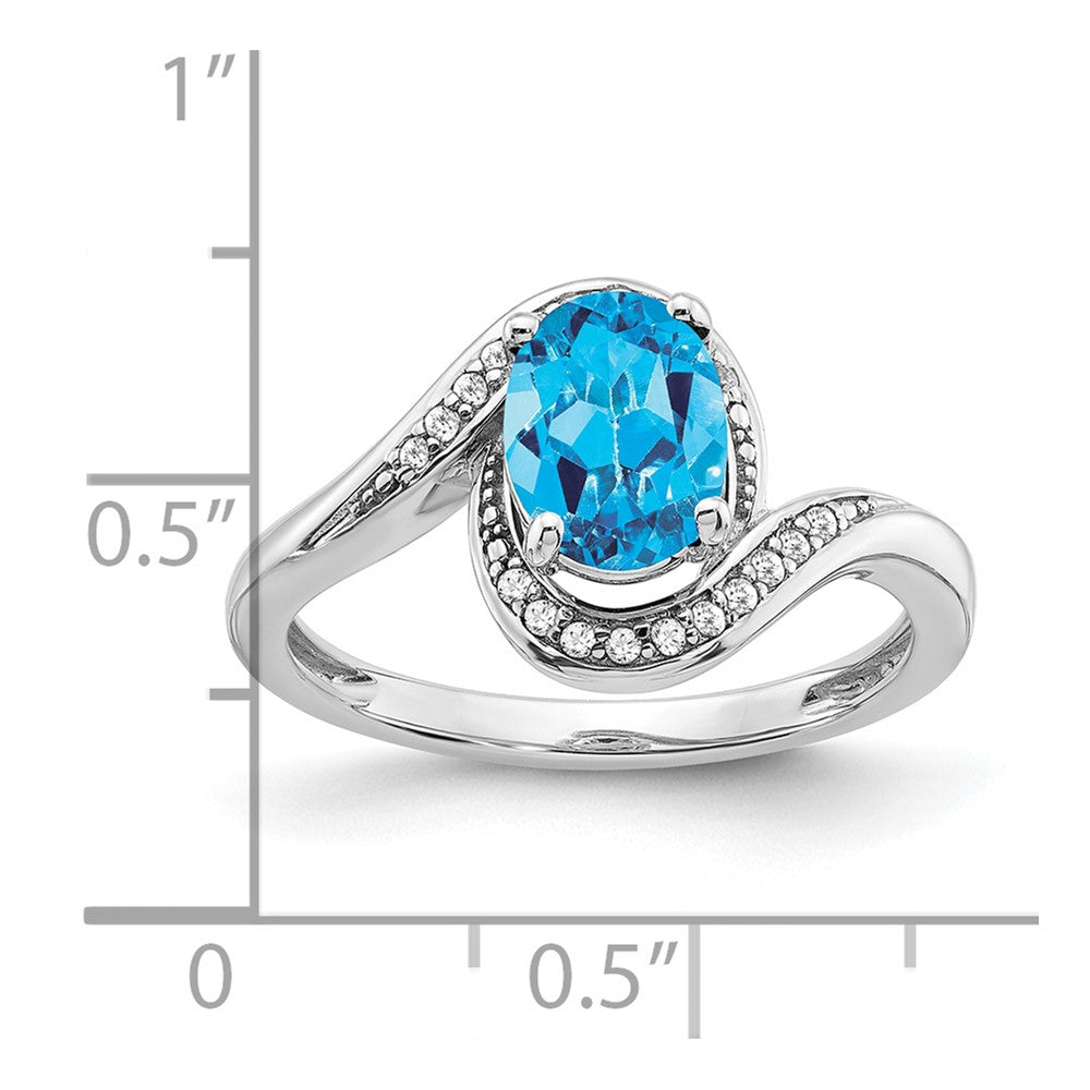 14k White Gold Oval Gemstone and Diamond Bypass Ring