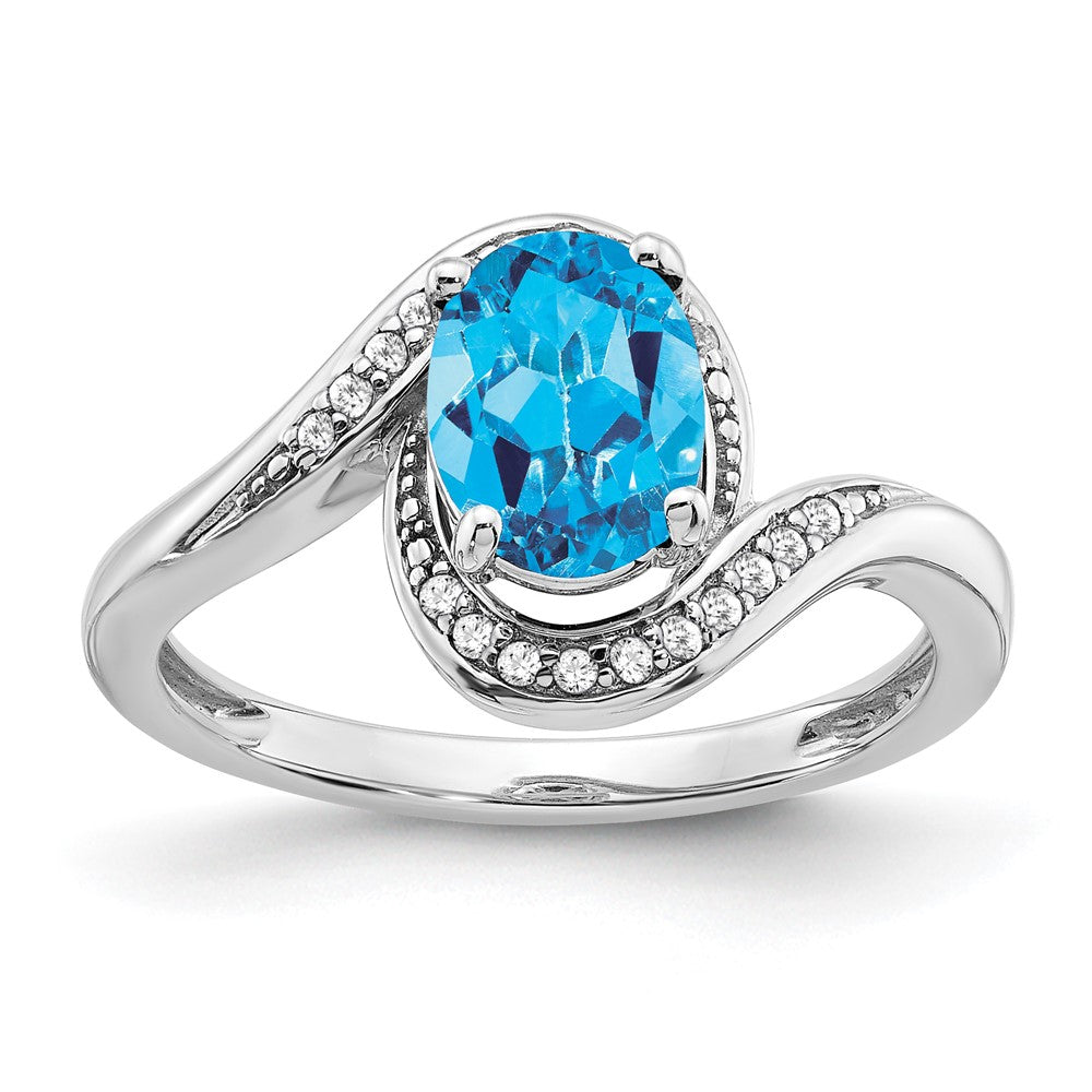 14k White Gold Oval Gemstone and Diamond Bypass Ring