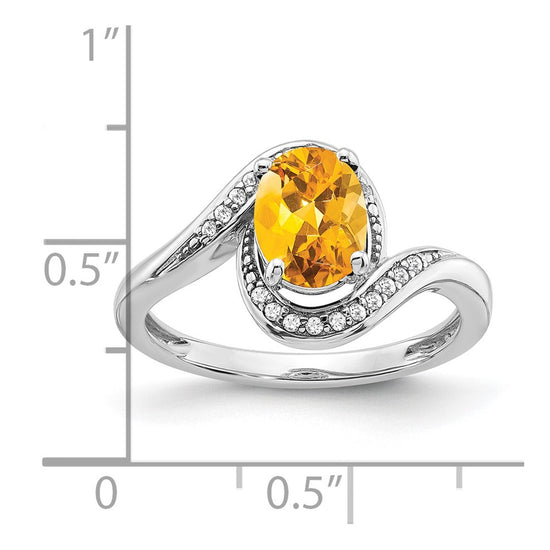 14k White Gold Oval Gemstone and Diamond Bypass Ring