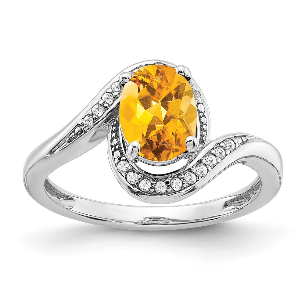 14k White Gold Oval Gemstone and Diamond Bypass Ring