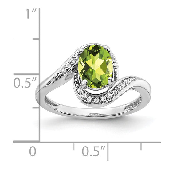 14k White Gold Oval Gemstone and Diamond Bypass Ring