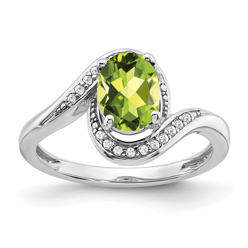 14k White Gold Oval Gemstone and Diamond Bypass Ring