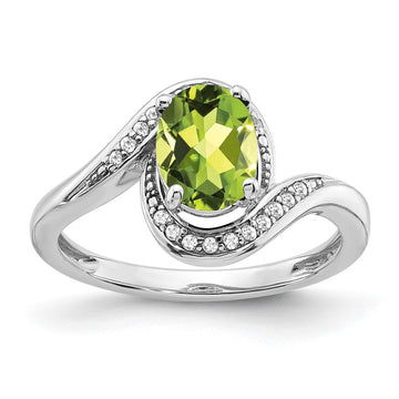 14k White Gold Oval Gemstone and Diamond Bypass Ring