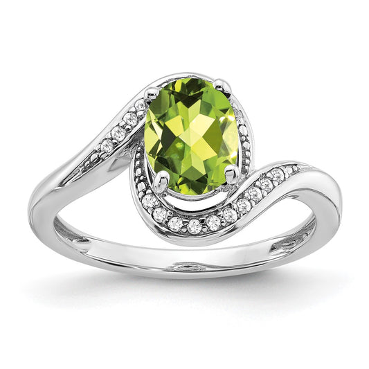 14k White Gold Oval Gemstone and Diamond Bypass Ring
