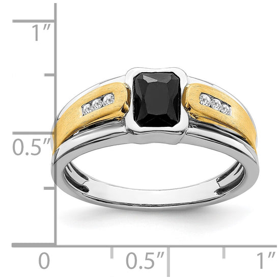 14k Two-tone Onyx and Diamond Mens Ring