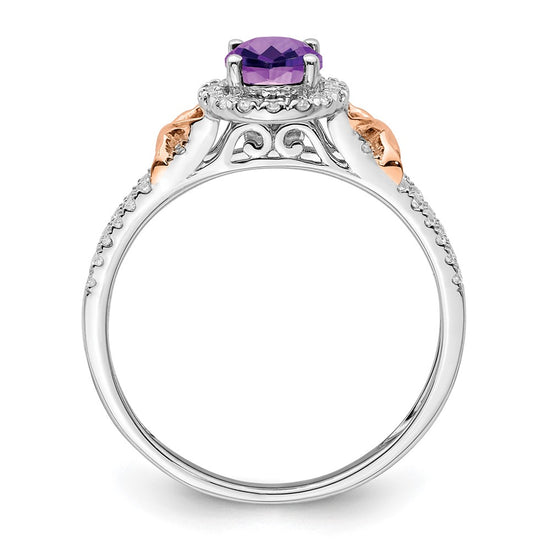 14k White Gold w/RG Accent Gemstone and Diamond Halo Ring