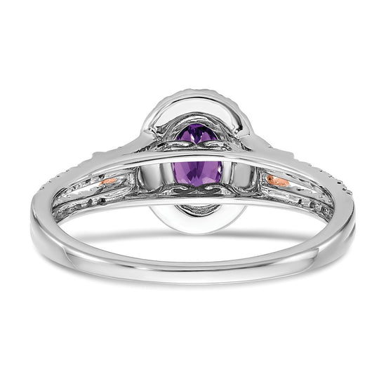 14k White Gold w/RG Accent Gemstone and Diamond Halo Ring