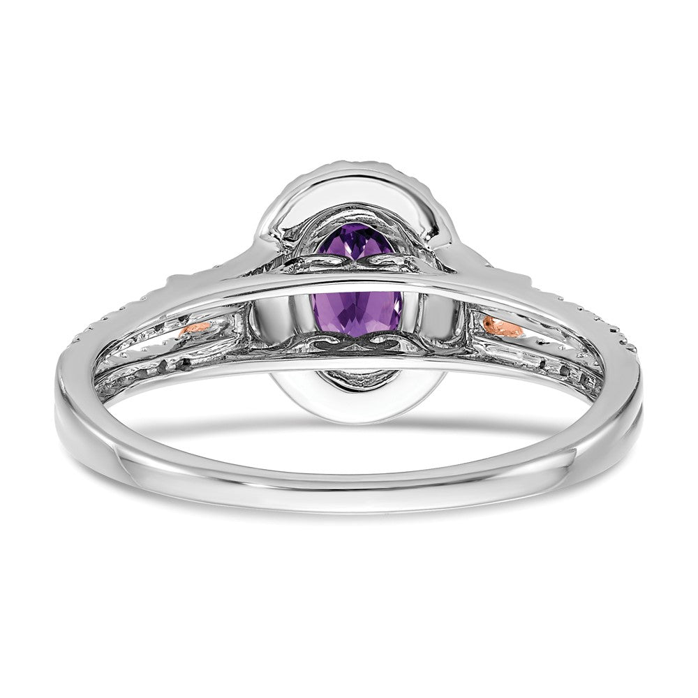 14k White Gold w/RG Accent Gemstone and Diamond Halo Ring