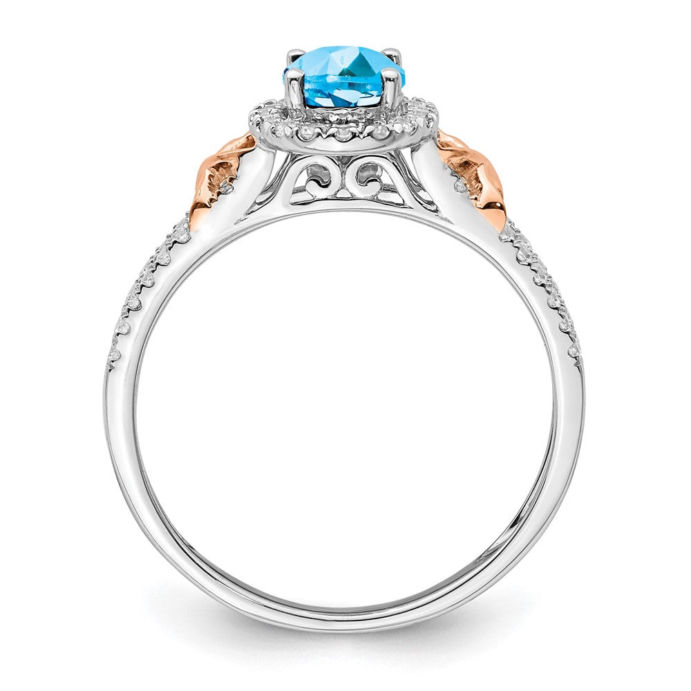 14k White Gold w/RG Accent Gemstone and Diamond Halo Ring