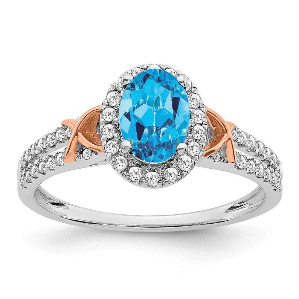 14k White Gold w/RG Accent Gemstone and Diamond Halo Ring