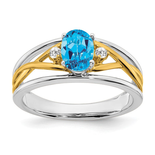 14k Two-tone Gemstone and Diamond Ring