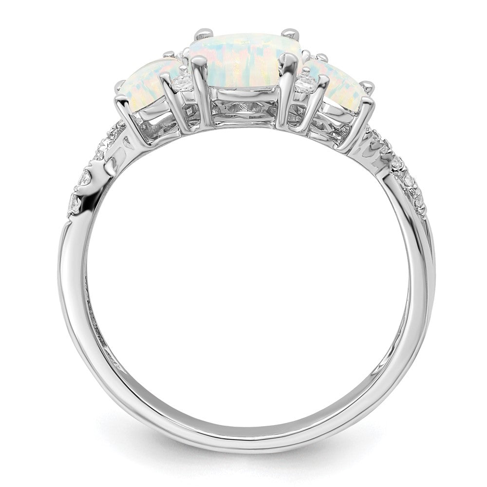 14k White Gold Lab-Created Opal and 1/8 carat Diamond 3-stone Ring