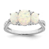14k White Gold Lab-Created Opal and 1/8 carat Diamond 3-stone Ring