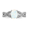 14k White Gold Created Opal and Diamond Ring