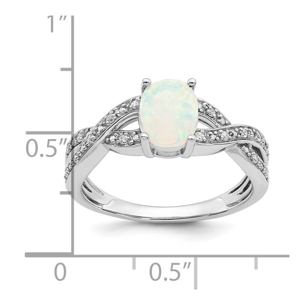 14k White Gold Created Opal and Diamond Ring