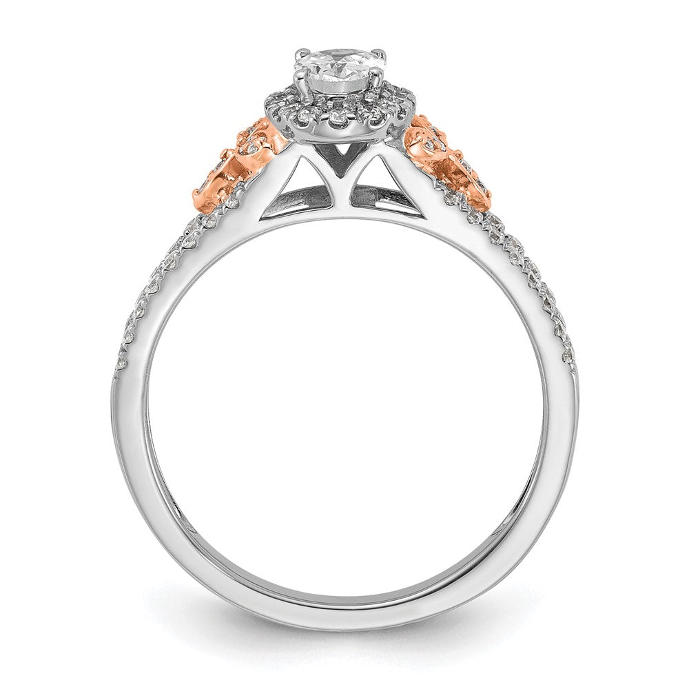 14k Two-tone Rose and White Gold 3/4 carat Lab Grown Diamond VS/SI+ G+ Oval Complete Halo Engagement Ring