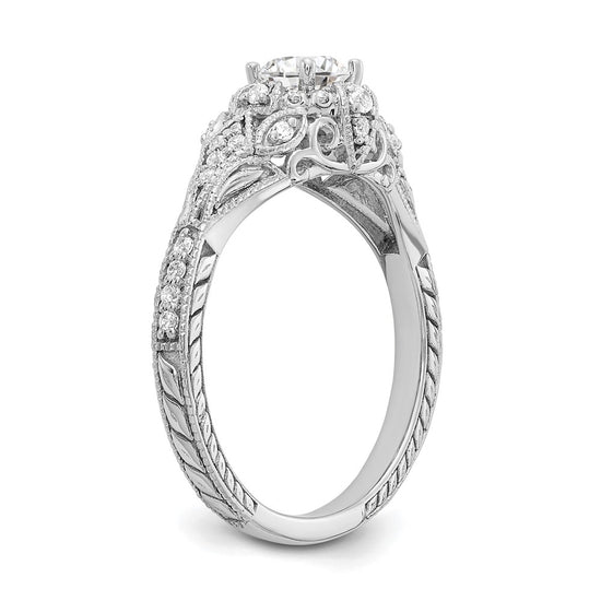 14k White Gold (Holds 3/8 carat (4.8mm) Round Center) 1/5 carat Diamond Semi-mount Engagement Ring