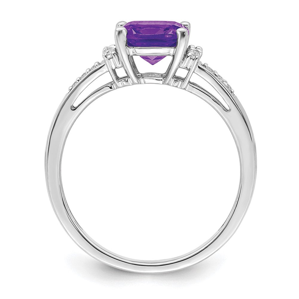 14k White Gold Cushion Gemstone and Diamond Ring