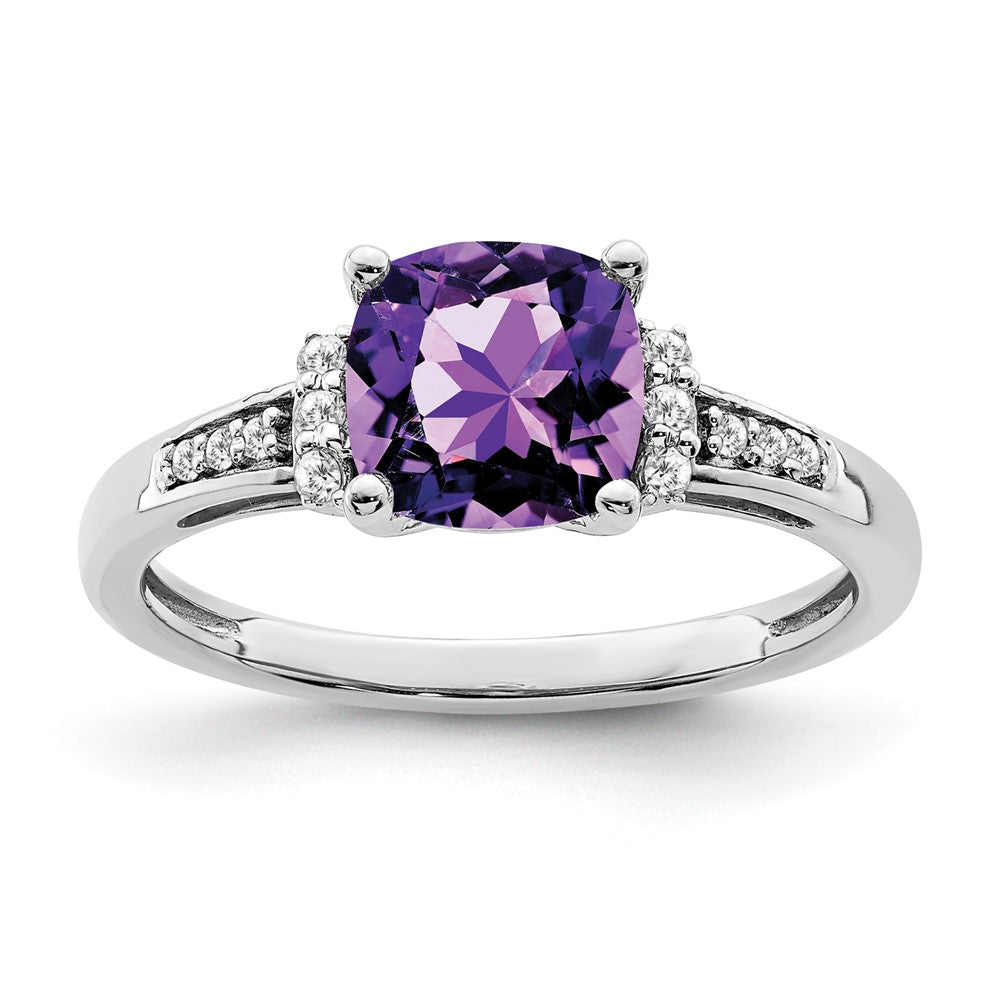 14k White Gold Cushion Gemstone and Diamond Ring