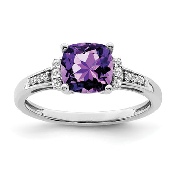 14k White Gold Cushion Gemstone and Diamond Ring