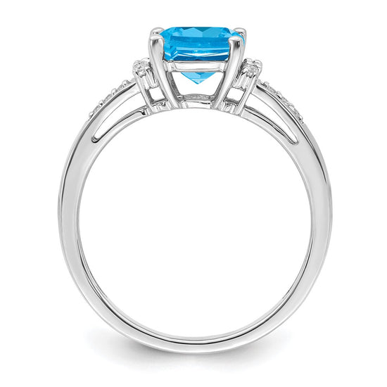 14k White Gold Cushion Gemstone and Diamond Ring