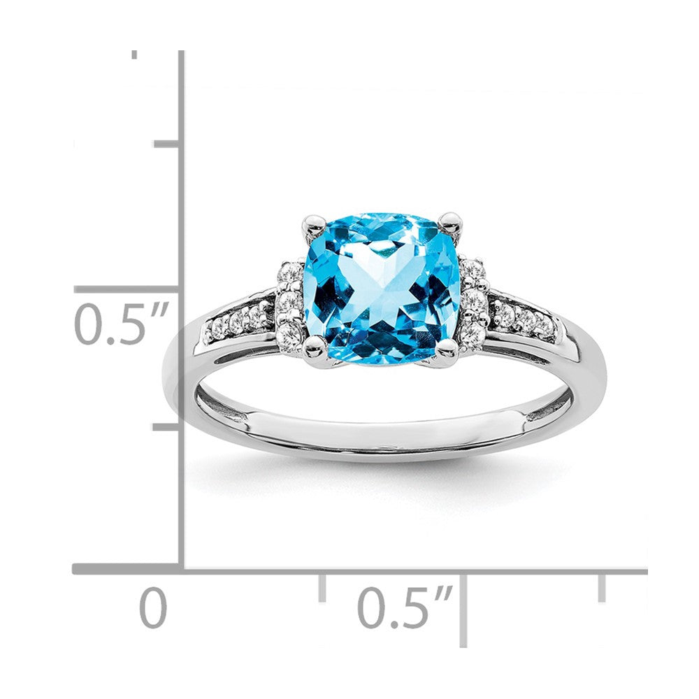 14k White Gold Cushion Gemstone and Diamond Ring