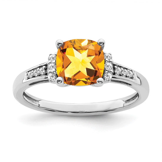 14k White Gold Cushion Gemstone and Diamond Ring