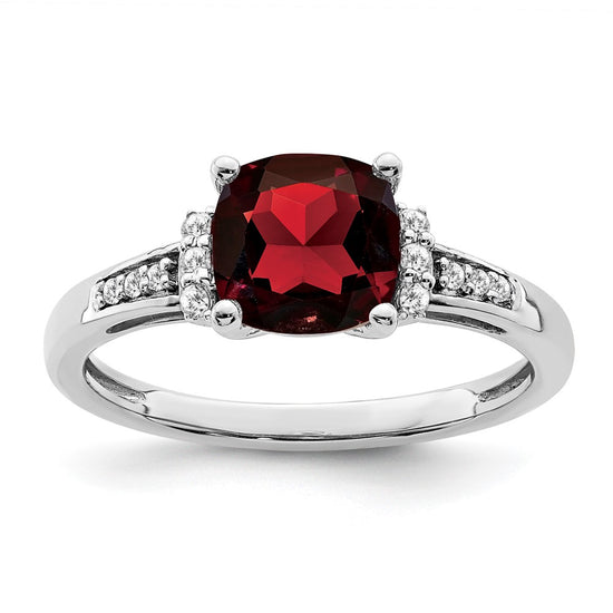 14k White Gold Cushion Gemstone and Diamond Ring