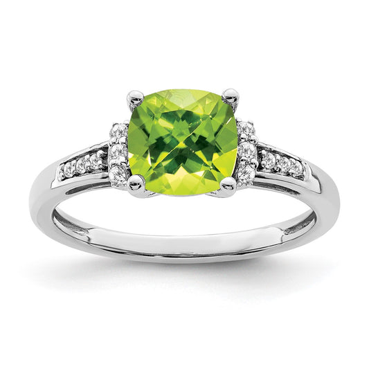 14k White Gold Cushion Gemstone and Diamond Ring