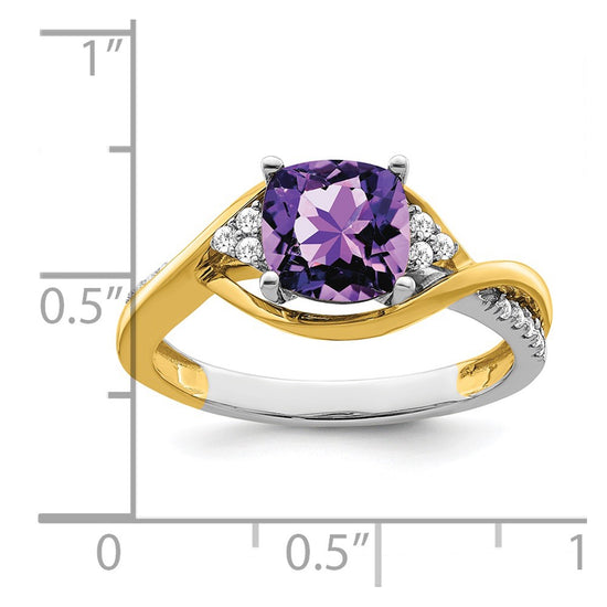 14k Two-tone Cushion Gemstone and Diamond Ring