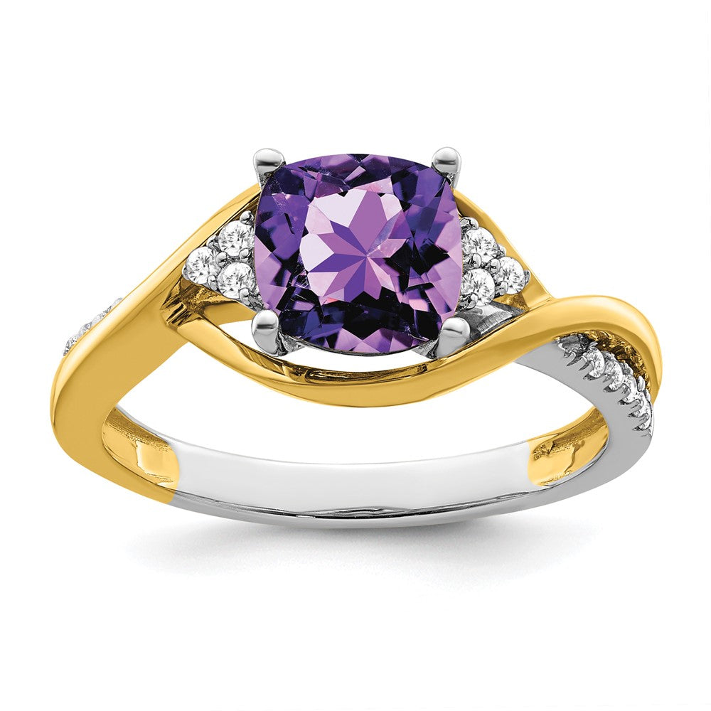 14k Two-tone Cushion Gemstone and Diamond Ring