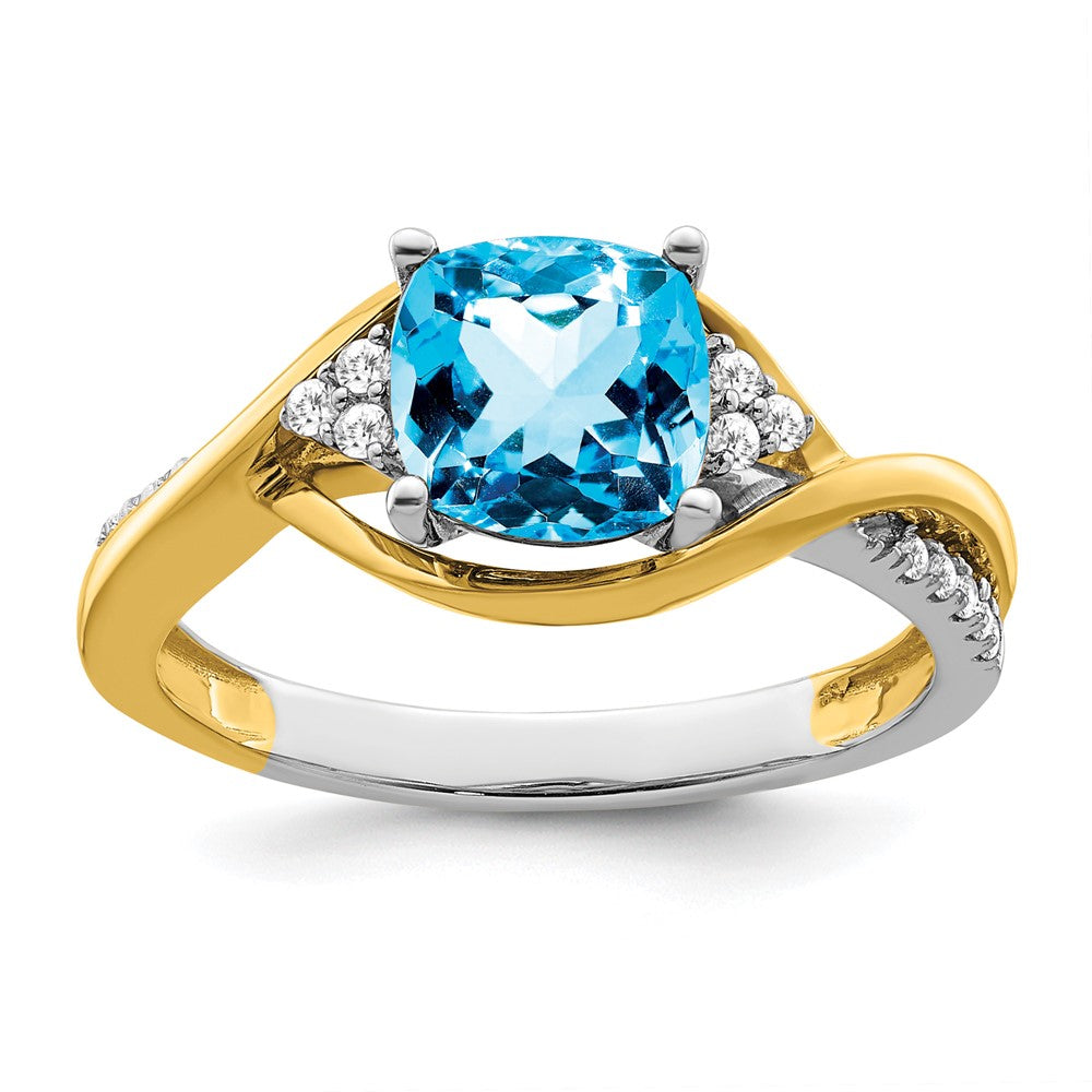 14k Two-tone Cushion Gemstone and Diamond Ring