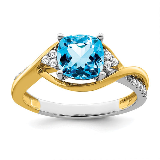 14k Two-tone Cushion Gemstone and Diamond Ring