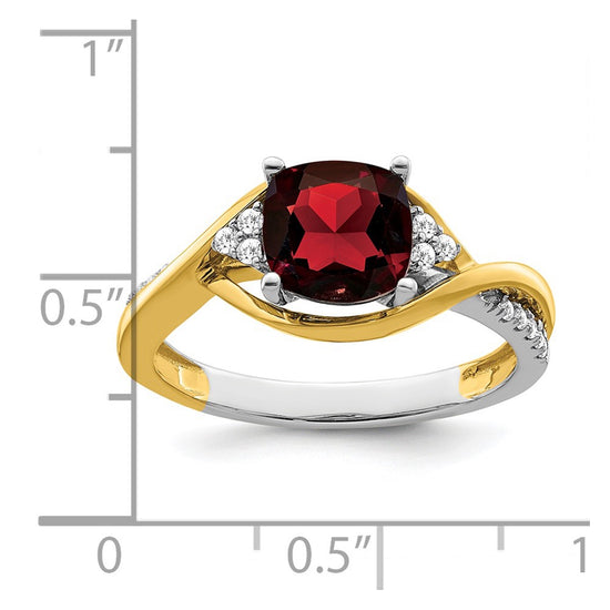 14k Two-tone Cushion Gemstone and Diamond Ring