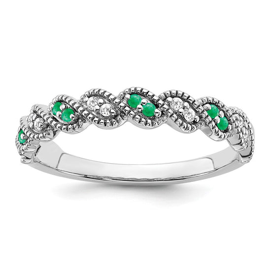 14k White Gold Gemstone and Diamond Twist Band