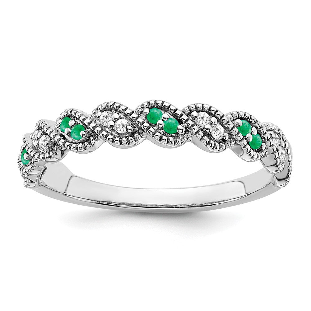 14k White Gold Gemstone and Diamond Twist Band