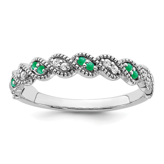 14k White Gold Gemstone and Diamond Twist Band