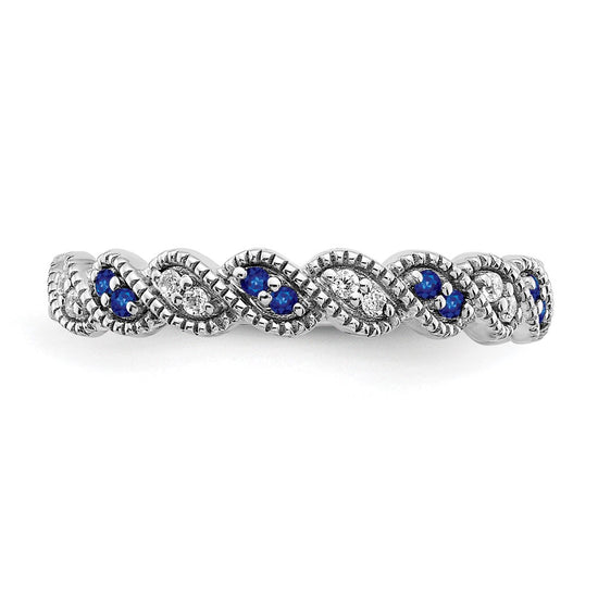 14k White Gold Gemstone and Diamond Twist Band