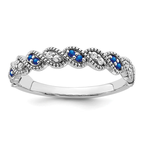 14k White Gold Gemstone and Diamond Twist Band