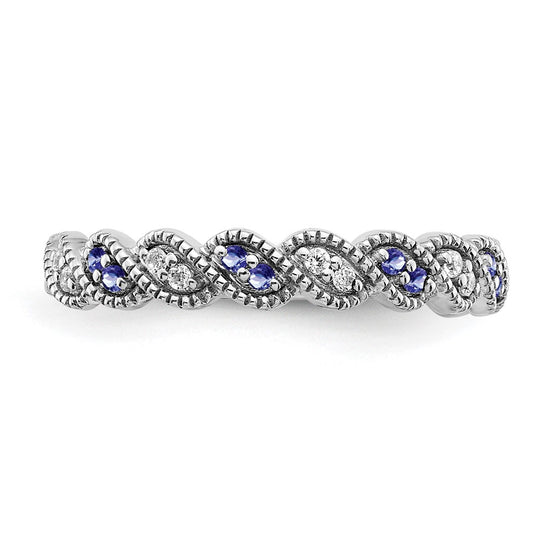 14k White Gold Gemstone and Diamond Twist Band