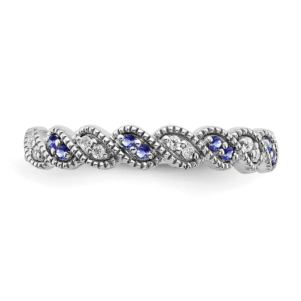14k White Gold Gemstone and Diamond Twist Band