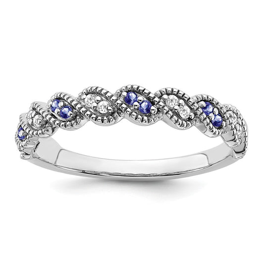 14k White Gold Gemstone and Diamond Twist Band
