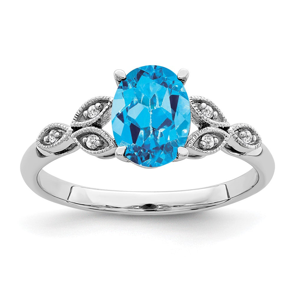 14k White Gold Oval Gemstone and Diamond Ring