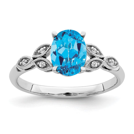 14k White Gold Oval Gemstone and Diamond Ring