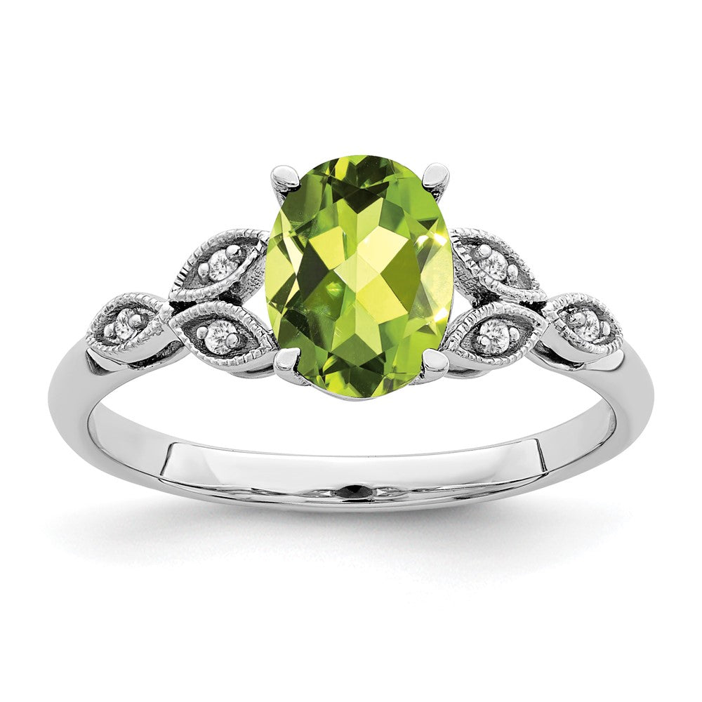 14k White Gold Oval Gemstone and Diamond Ring