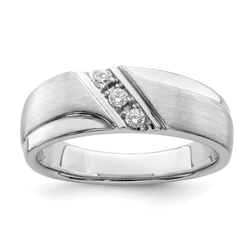 14k White Gold 3-Stone 1/8 carat Diamond Complete Men's Band