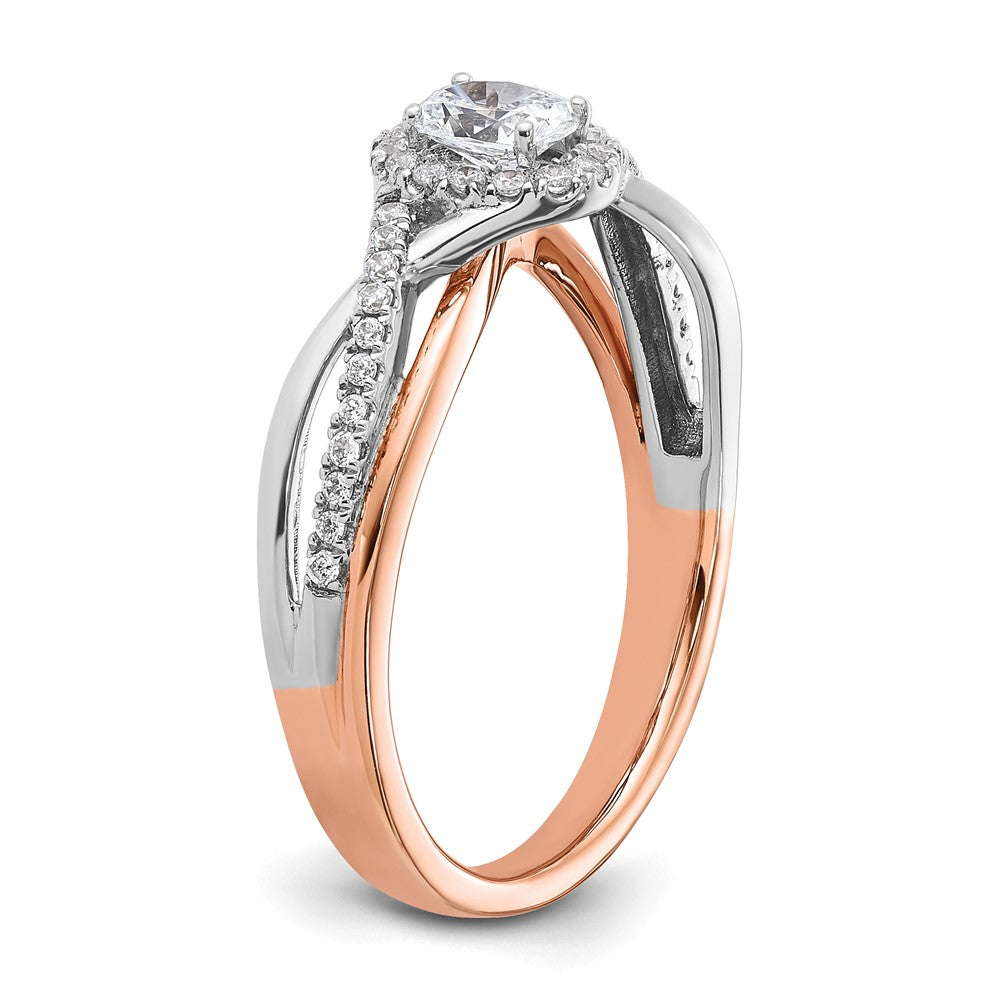 14k Two-tone Oval Halo Diamond Semi-Mount Engagement Ring