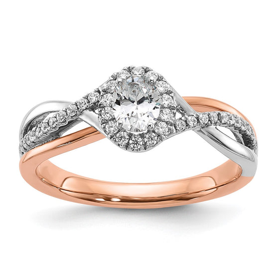 14k Two-tone Oval Halo Diamond Semi-Mount Engagement Ring